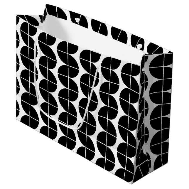 Black & White Mid Century Modern Abstract Pattern Large Gift Bag (Front Angled)