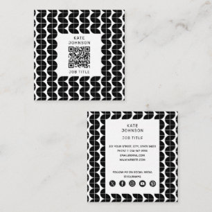 Black & White Mid Century Modern Abstract Pattern Square Business Card