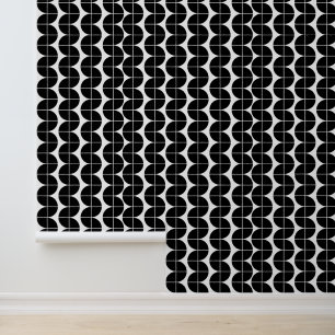 Black & White Mid Century Modern Abstract Pattern Wallpaper
