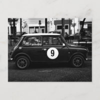 Black & White Mini Cooper Car Number 9 postcard