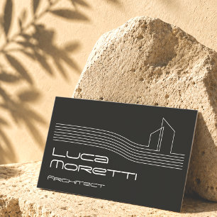 Black White Minimal Architectural Building Outline Business Card