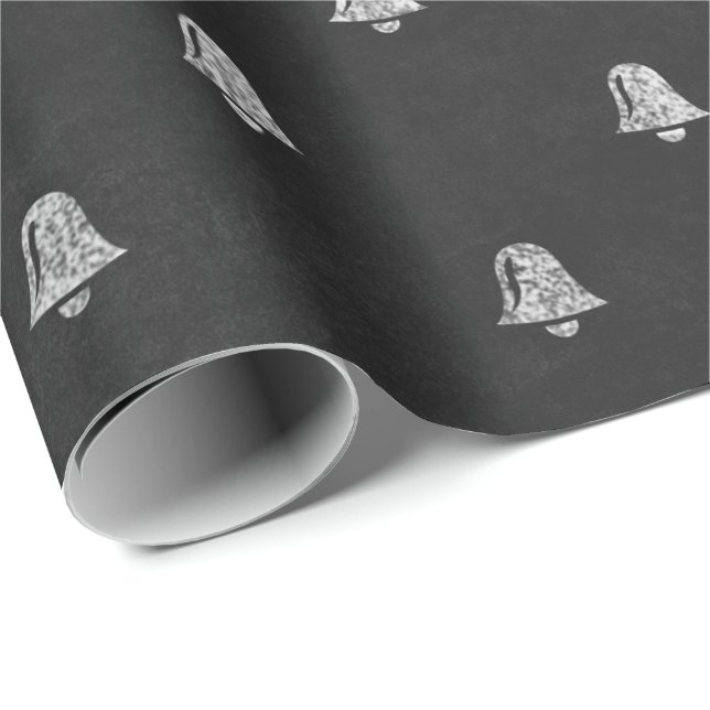 Black White Minimal Bells Christmas Chalkboard Wrapping Paper (Roll Corner)