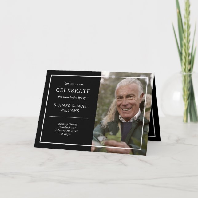 Black & White Minimal Celebrating Life Photo Invitation (Front)