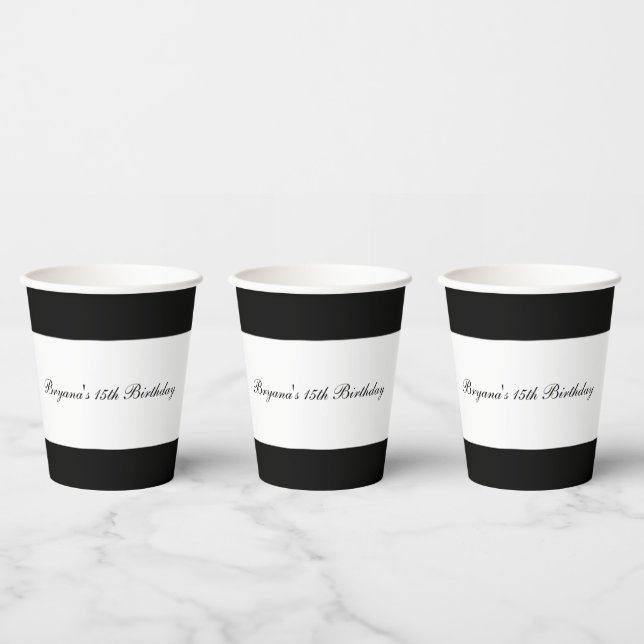 Black & White Minimal Chic Elegant Birthday Party Paper Cups (Multi)