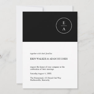 Black & White Minimal Circle Monogram Wedding Invitation