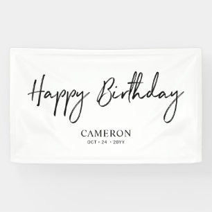 Black & White Minimal Custom Happy Birthday Banner