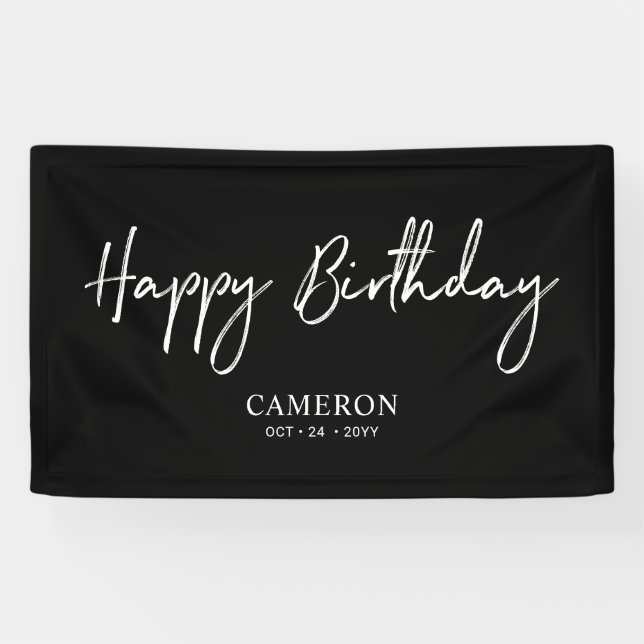 Black & White Minimal Custom Happy Birthday Banner (Horizontal)