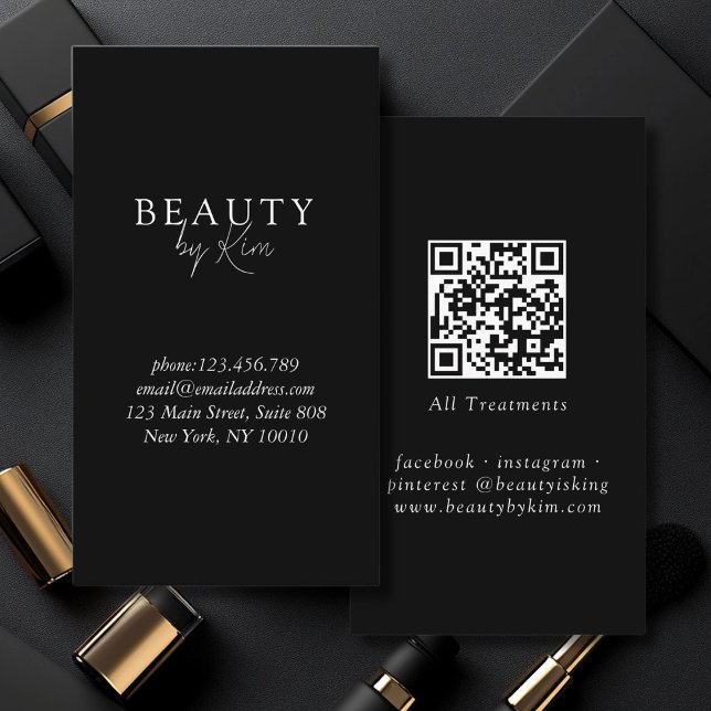 Black & White Minimal Elegant, Salon QR Code Business Card (Black & White Minimal Elegant, Salon QR Code Business Card)