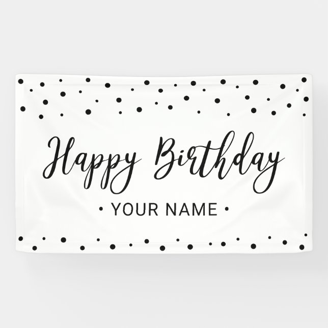 Black & White Minimal Happy Birthday Party Banner (Horizontal)