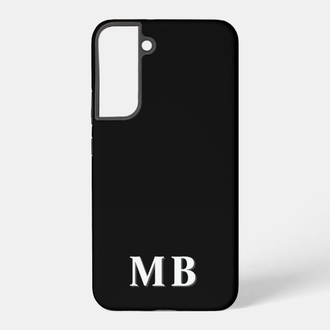 Black & White | Minimal Modern Initial Monogram Samsung Galaxy S22+ Case (Back)