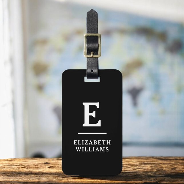 Black White Minimal Modern Monogram  Luggage Tag (Creator Uploaded)