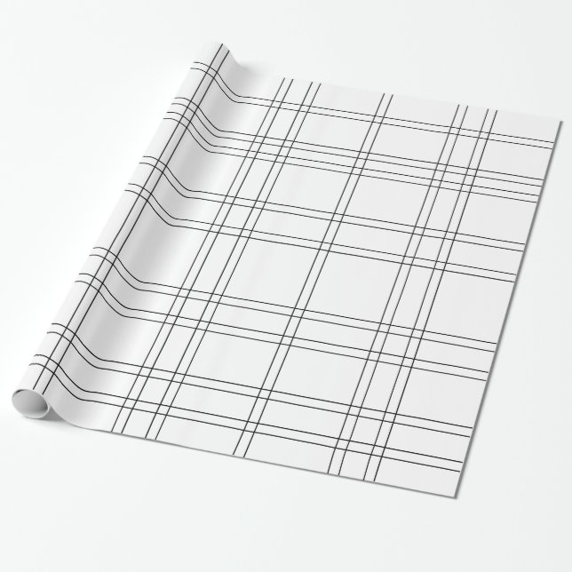 Black & White Minimal Modern Plaid Clean Pattern Wrapping Paper (Unrolled)