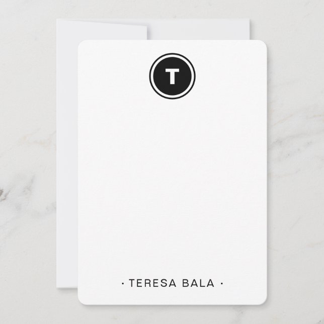 Black White | Minimal Modern Round Monogram Card (Front)
