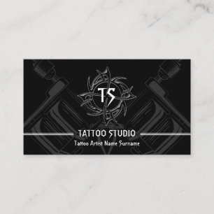 Black White Minimal Modern Tattoo Studio Business Card