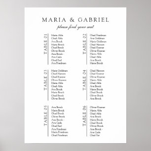 Black white. Minimal modern Wedding Seating Chart