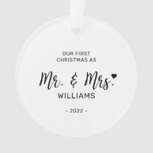 Black & White Minimal Mr Mrs First Christmas Photo Ornament