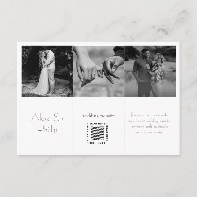 Black & White Minimal Photo collage Wedding Enclosure Card (Front)