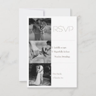 Black & White Minimal Photo collage Wedding RSVP Card