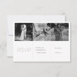 Black & White Minimal Photo collage Wedding RSVP Card