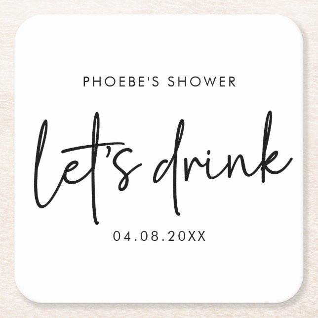 Black & White Minimal Script Bridal Shower Coaster (Front)