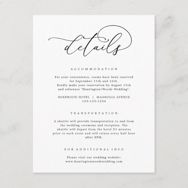 Black & White Minimal Wedding Details Enclosure Card (Front)