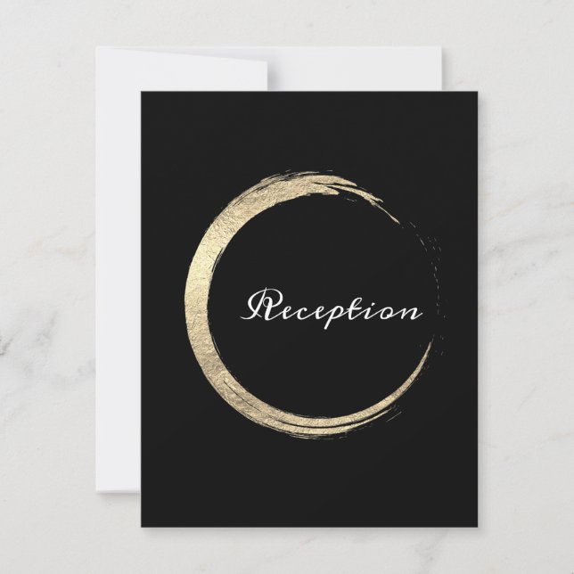 Black White Minimalism Gold Elegant Reception Card (Front)