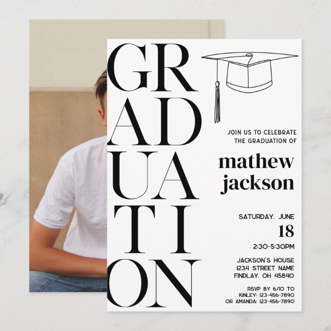 Black White Minimalist '24 Graduation Party Invitation (Front/Back)