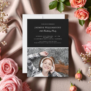 Black White Minimalist any age Birthday Photo Invitation