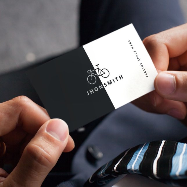 Black & White Minimalist Bicycle Cyclist QR Code Business Card (Creator Uploaded)