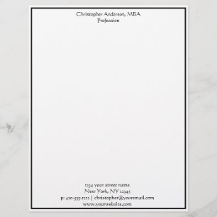 Black White Minimalist Business Professional  Custom Letterhead