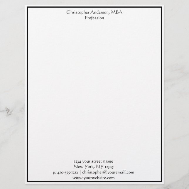 Black White Minimalist Business Professional  Custom Letterhead (Front)
