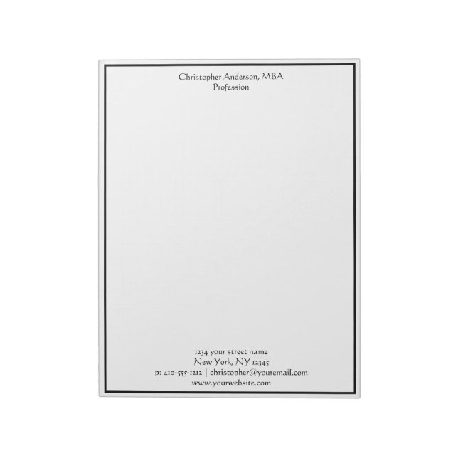 Black White Minimalist Business Professional  Notepad (Rotated)