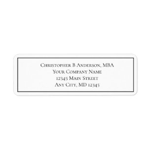 Black White Minimalist Business Return Address 