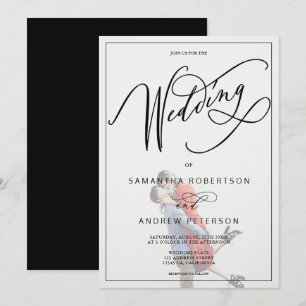 Black white minimalist calligraphy photo wedding invitation