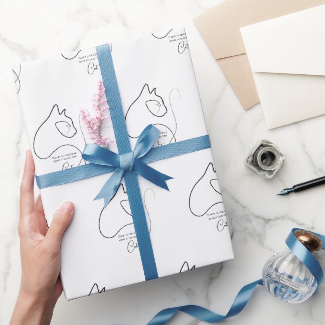 Black & White Minimalist Cat Gift  Wrapping Paper (Gifting)