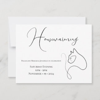 Black & White Minimalist Cat Lover Housewarming Invitation