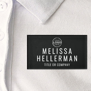 Black White Minimalist Company Logo Employee Name Tag