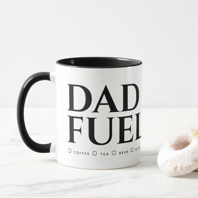 Black & White Minimalist Dad Fuel Personalized Mug (With Donut)