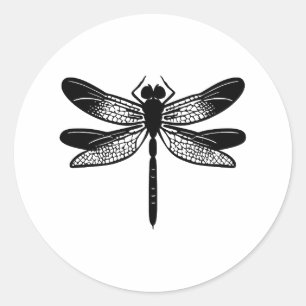Black & White Minimalist Dragonfly Design Classic Round Sticker