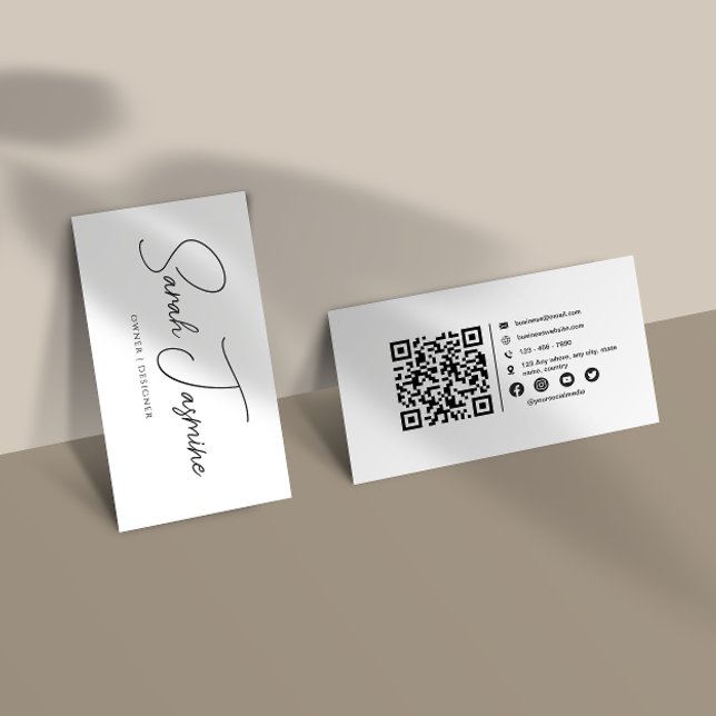 Black & White Minimalist Elegant Scannable Qrcode Business Card (Creator Uploaded)