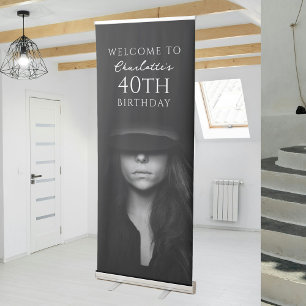 Black White Minimalist Event Birthday Party Photo Retractable Banner