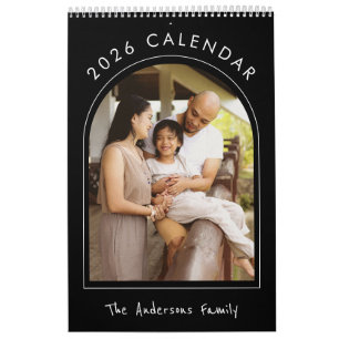 Black White Minimalist Family Photo 2026 Monthly Calendar