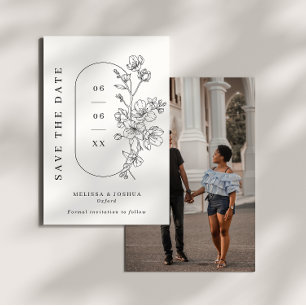 Black & White Minimalist Floral Photo Wedding Save The Date
