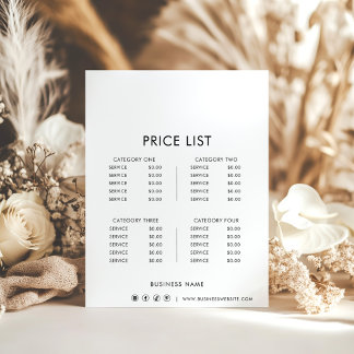 Black White Minimalist Formal Price List
