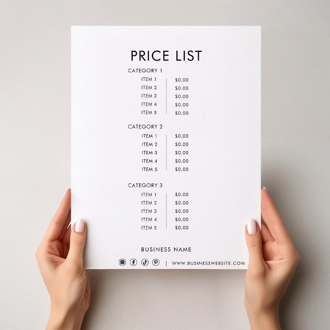 Black White Minimalist Formal Simple Price List (Creator Uploaded)
