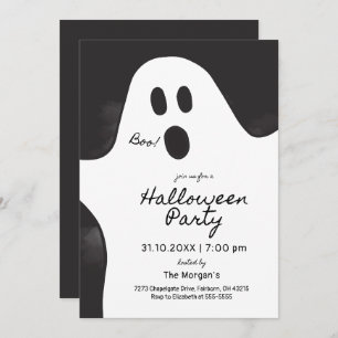 Black & White Minimalist Ghost Halloween Party Invitation