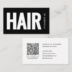 Black White Minimalist Hair Stylist QR Code Business Card