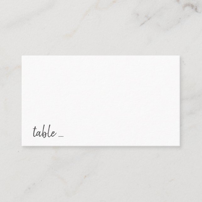 Black white minimalist handwritten script wedding place card (Front)