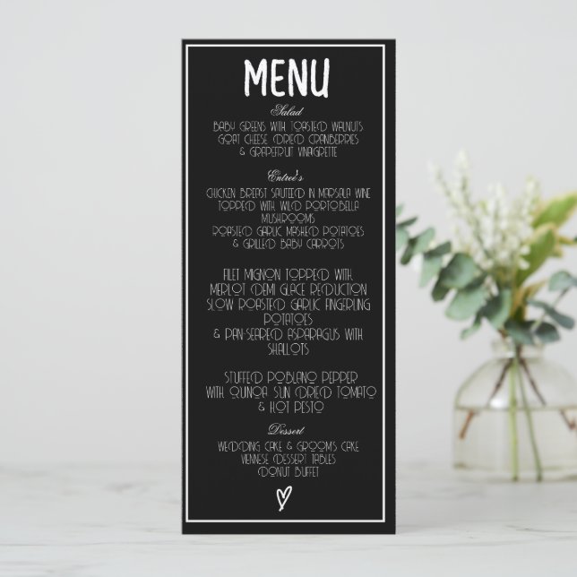 Black & White Minimalist Heart Menu (Standing Front)