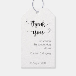 Black White Minimalist Heart Thank You Tag Wedding